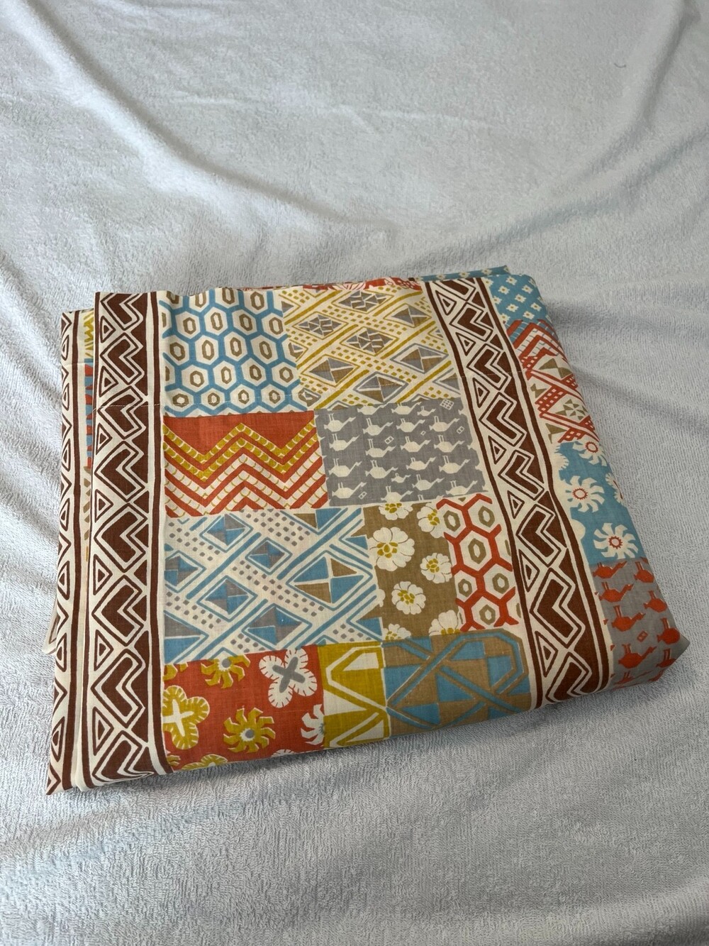 VTG Martex King Flat Sheet Bakuba Geometric Patchwork Stranger Things